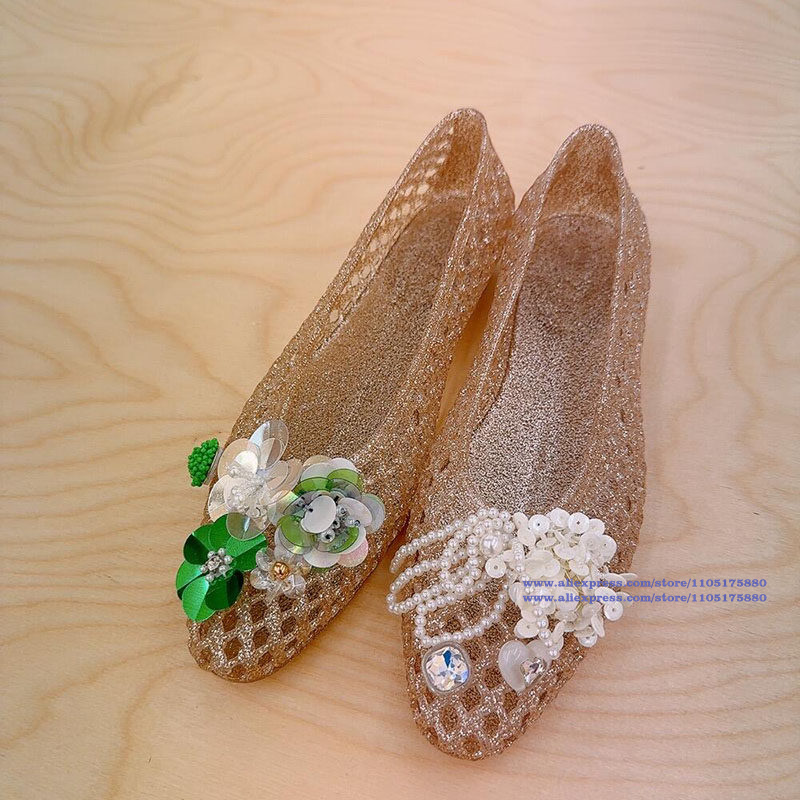 Glitter Gold Hollow Jelly Flat - Jelly Sandal Women review and price