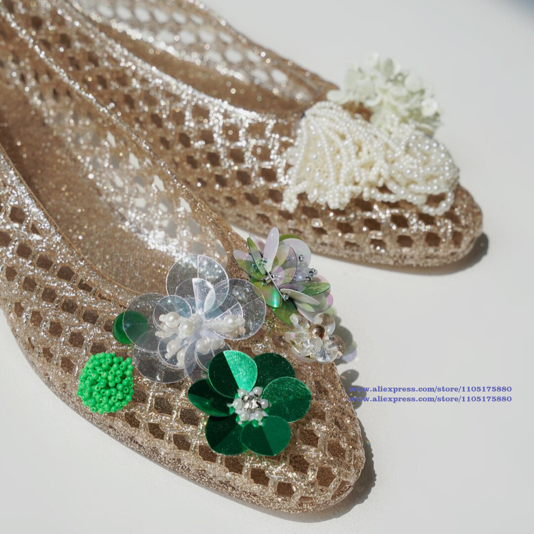 Glitter Gold Hollow Jelly Flat - Jelly Sandal Women review and price