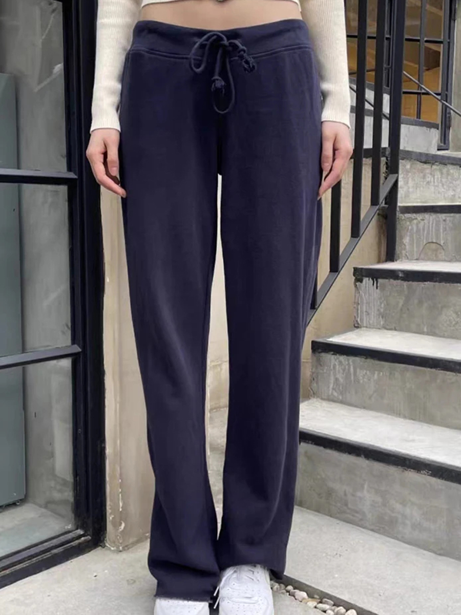 Basic Solid Drawstring Wide Le - Women Shoes Joggers review and price