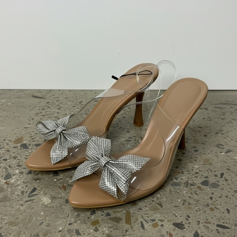 Clear PVC Rhinestone Bow Heels - Jelly Sandal Women review and price